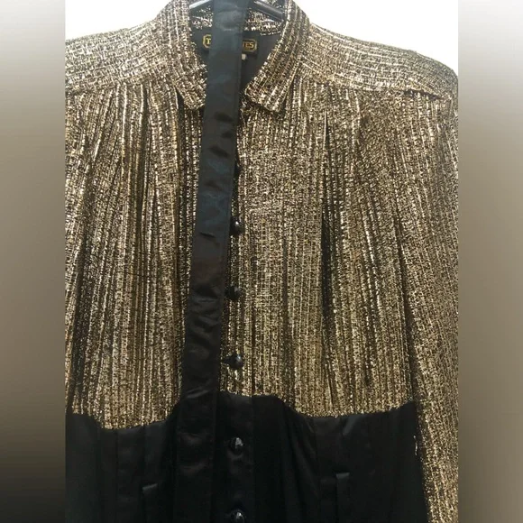 TAURUS NITES: 1970s-era DISCO BLACK GOLD VINTAGE JUMPSUIT - Picture 2 of 4